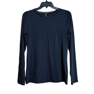 Oroblu Perfect Line Cotton T Shirt Womens Large Black Solid Long Sleeve Blouse